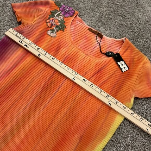 NWT Belldini Top Large Shirt Embellished Orange Tye Dye Boho‎ Embroidered Floral - Picture 8 of 16